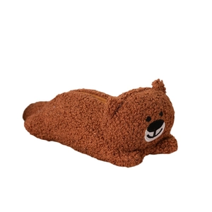 Cute brown plush bear pencil case made of soft sherpa fleece with zipper closure