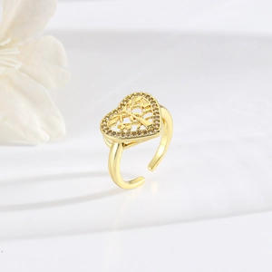18k gold plated heart ring with tree of life design and sparkling zirconia stones