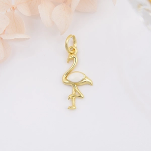 18k gold plated flamingo pendant with white inlay for DIY jewelry making accessories