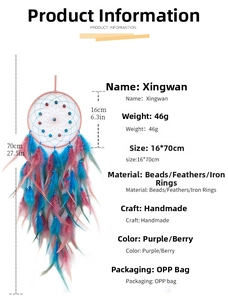 Size specifications for the handmade dreamcatcher featuring pink rings and feathers