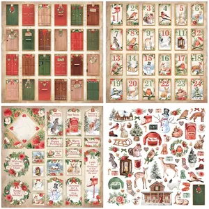 Vintage Christmas scrapbook background papers with festive deer and advent calendar designs