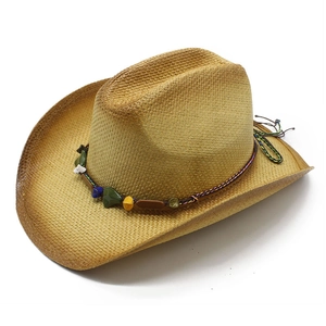 Chapeau De Cowboy Western Paille Papier Perles Colorées Large Bord Été Protection Solaire Plage Voyage Boho Style Ethnique