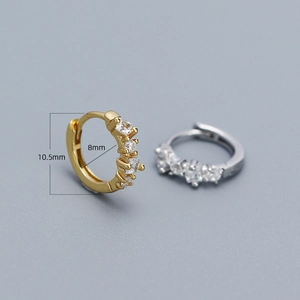 Sterling silver huggie hoop earrings with sparkling cubic zirconia, 10.5mm outer diameter