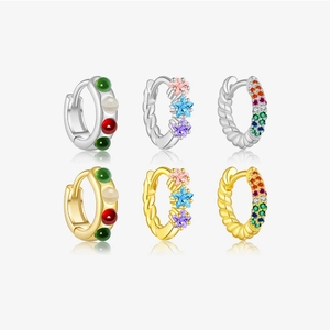 925 Sterling Silver Huggie Hoop Earrings For Women Minimalist Small Colored Zirconia Geometric Circle Earrings Fashion Jewelry Gift