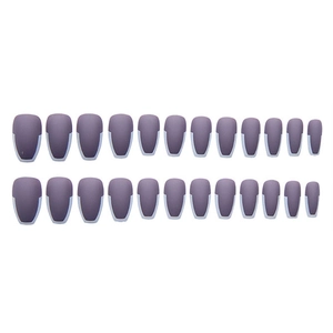 24pcs matte dark purple and light grey french long coffin press-on false nails set