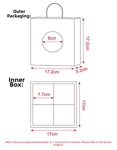 Detailed size chart for Christmas gift box showing 17.2x17.2x5.2cm external dimensions