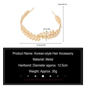 Elegant gold metal leaf headband with laurel wreath design for bridal hair accessories