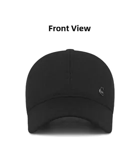 Front detail of black winter baseball cap with round metallic letter C emblem