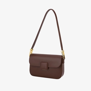 Minimalist deep brown puffy crossbody bag for women with square buckle and shoulder strap