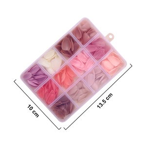 Set of 360 solid color glossy almond fake nails in a 12-grid storage box, multi-color