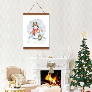 Creative magnetic wooden poster hanger with a watercolor snowman for Christmas home decor