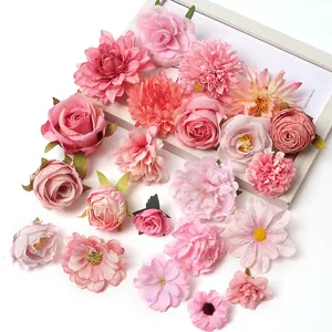 Surtido de cabezas de flores artificiales rosas para manualidades y bodas creativas