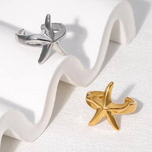 Bague Étoile De Mer Acier Inoxydable Plaqué Or 18K Ouverte Ajustable Style Océan Bijoux Pour Femmes