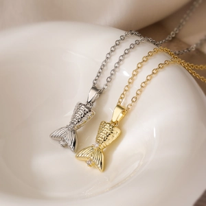 Mermaid Fishtail Pendant Necklace Copper Gold Plated With Sparkling Zircon Minimalist Jewelry For Women