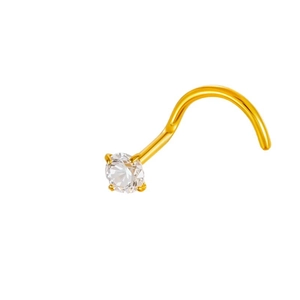 G23 titanium nose stud with gold plating and sparkling zircon in a four-claw setting