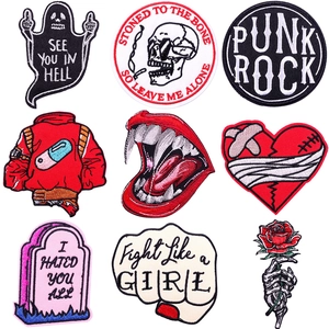 Punk Gothic Embroidery Patches Iron On Appliques For Clothing DIY Decoration Heart Skull Lips Motif