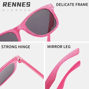 Kids square glitter sunglasses with pink translucent frames and dark grey lenses