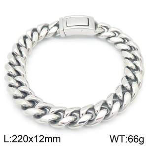 Detail of 12mm silver stainless steel Miami Cuban link bracelet with a box clasp closure