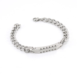 18K titanium steel Cuban chain bracelet for men with industrial gear accent plate