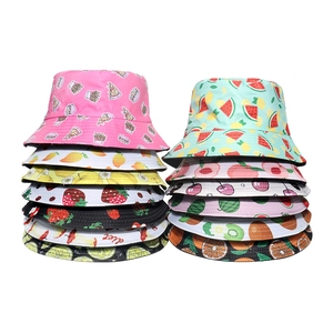 Reversible Polyester Fruit Print Bucket Hat Summer Sun Protection Foldable Outdoor Travel Headwear Fashion For Women Men