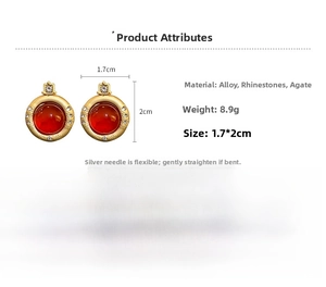Détails des boucles d'oreilles vintage en or avec dimensions 1.7x2cm et pierres d'agate