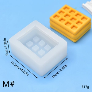 Macro view of waffle silicone mold with dimensions 12.5x10x5cm for DIY baking crafts