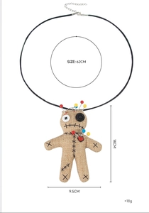 Detailed size specifications for the voodoo doll necklace with 62cm chain length
