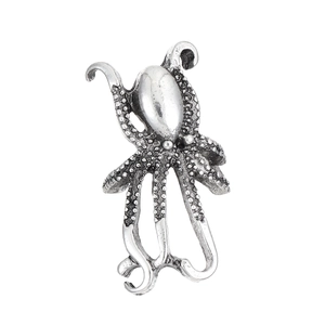 Vintage silver octopus ear cuff without piercing with detailed suction cup texture