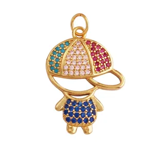 Detail of little boy pendant with colorful zircons and 18x28mm size dimensions