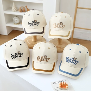 Funny dinosaur embroidered baseball caps for kids in multiple neutral beige tones