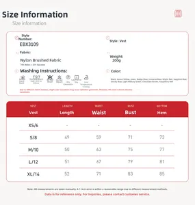 Detailed size chart for V-neck yoga vest featuring length, bust, and waist measurements