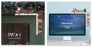 Christmas corner door frame decoration featuring Santa Claus and Merry Christmas text