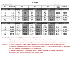 Guide des tailles pour T-shirt Y2K ajusté en maille côtelée avec mesures en CM et en POUCES