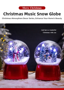 Christmas musical snow globe light desktop ornament with Santa Claus and snowman design