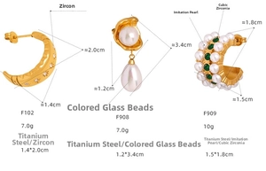 Detailed comparison of gold-toned titanium earrings with zircons and faux pearls