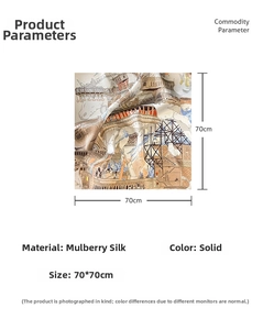 Detailed view of vintage French street scene silk scarf measuring 70x70cm for women