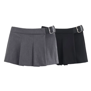 Jupe-Culotte Plissée À Taille Haute Pour Femmes Avec Ceinture Ligne A Mini-Jupe Polyester Mode Streetwear