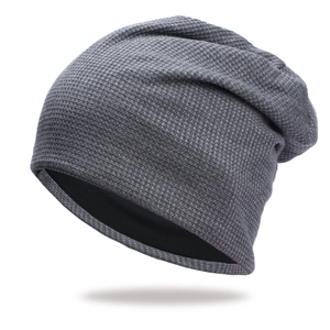 Men Waffle Knit Beanie Slouchy Hat Double Layer Warm Winter Acrylic Knit Cap Solid Color Minimalist