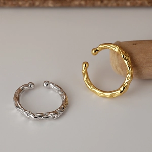 Minimalist S925 sterling silver ear cuffs with textured lava design in gold and silver