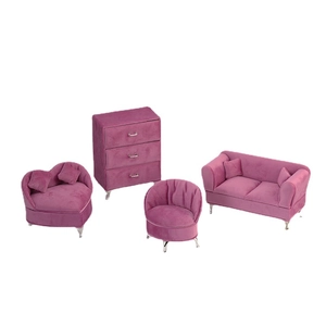 Velvet sofa jewelry box set in magenta purple featuring a double seat and heart chair