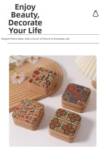 Mini travel jewelry box set with vintage floral patterns and cork texture finish