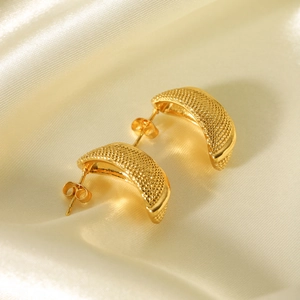French vintage 18K gold plated stainless steel stud earrings with textured caviar finish