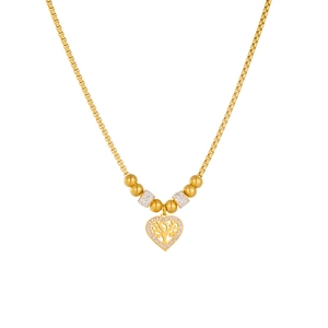 Gold tree of life heart necklace with beaded chain and sparkling crystal accents