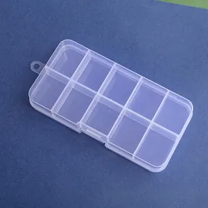 Clear PP 10-compartment storage box for jewelry and beads with hanging hole