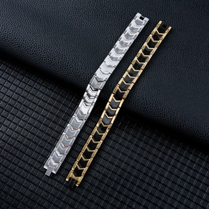 Men's titanium steel bracelet with M-shaped links in gold and silver finish