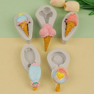 Detail of ice cream and popsicle silicone molds for creative cake decorating and baking