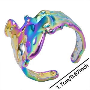 Irregular fluid ring in oil slick finish showing 1.7cm diameter size detail