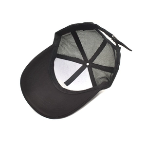 Unisex black mesh baseball cap with breathable trucker design and adjustable metal buckle