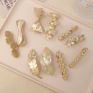 Gold Silver Metal Hair Clips Alloy Faux Artificial Pearl Butterfly Heart Star Leaf Geometric Elegant Fashion Hairpins For Women