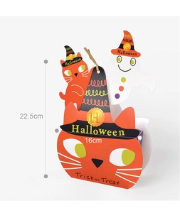 Détail de la boîte cadeau Halloween avec fantômes et dimensions de 22,5 cm